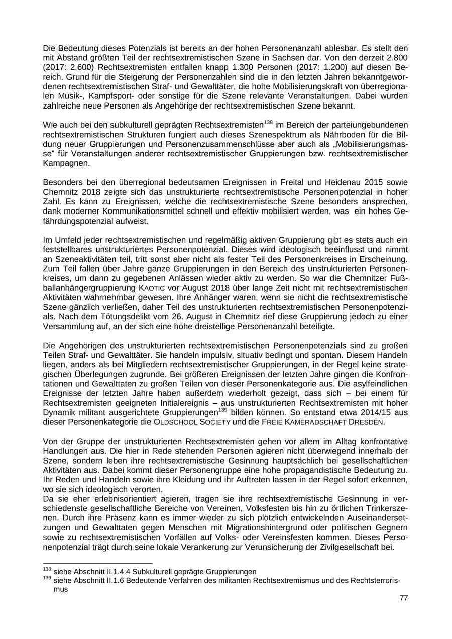 Seite 78 des Verfassungsschutzbericht 2018 Sachsen