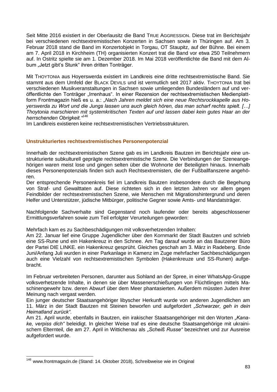 Seite 84 des Verfassungsschutzbericht 2018 Sachsen