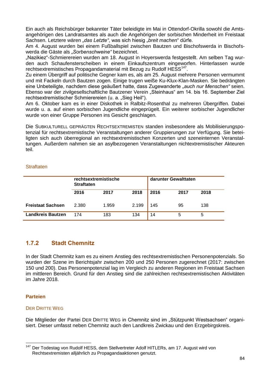 Seite 85 des Verfassungsschutzbericht 2018 Sachsen