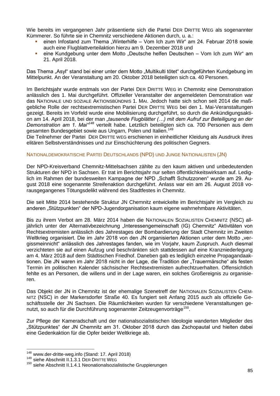 Seite 86 des Verfassungsschutzbericht 2018 Sachsen