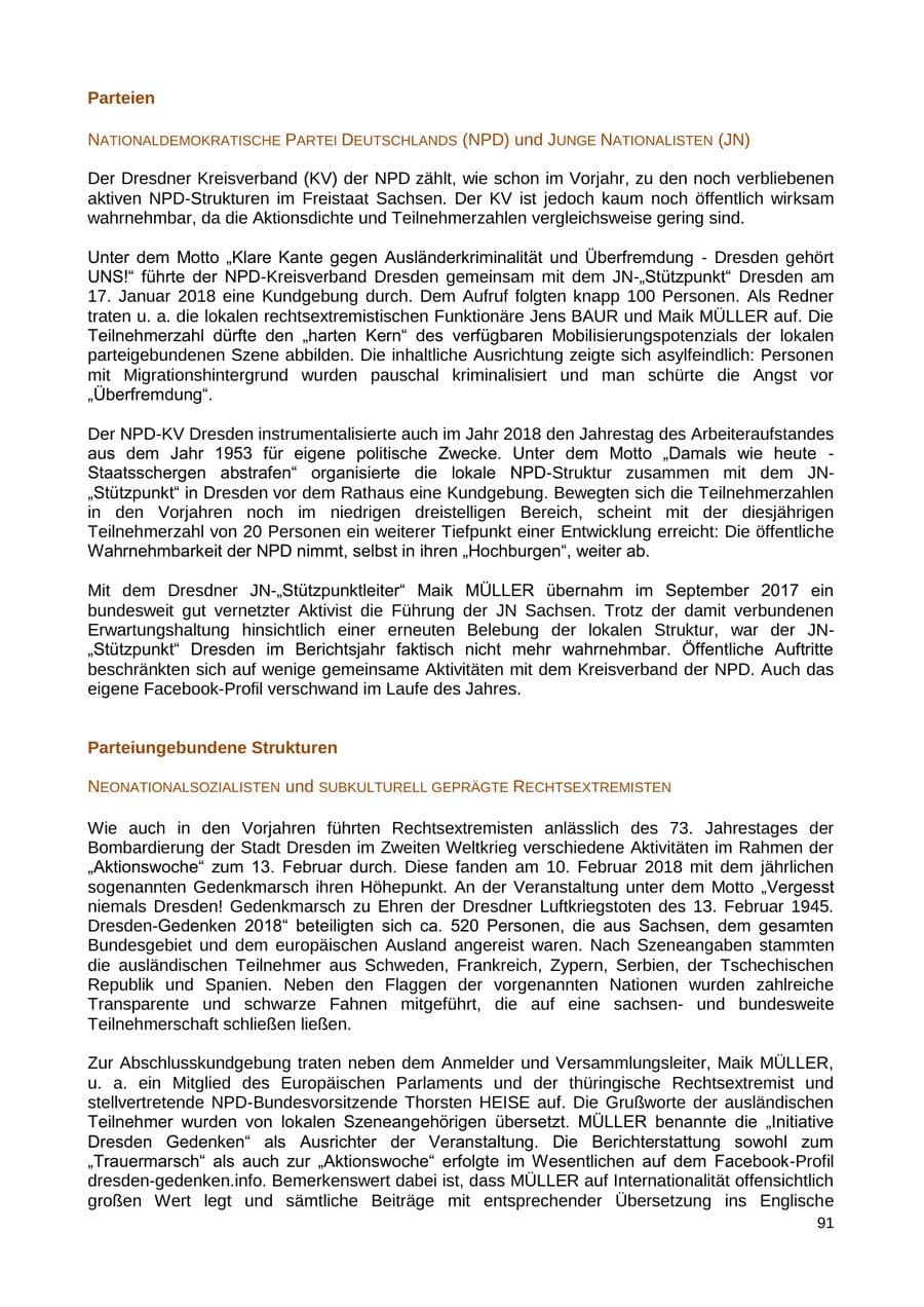 Seite 92 des Verfassungsschutzbericht 2018 Sachsen
