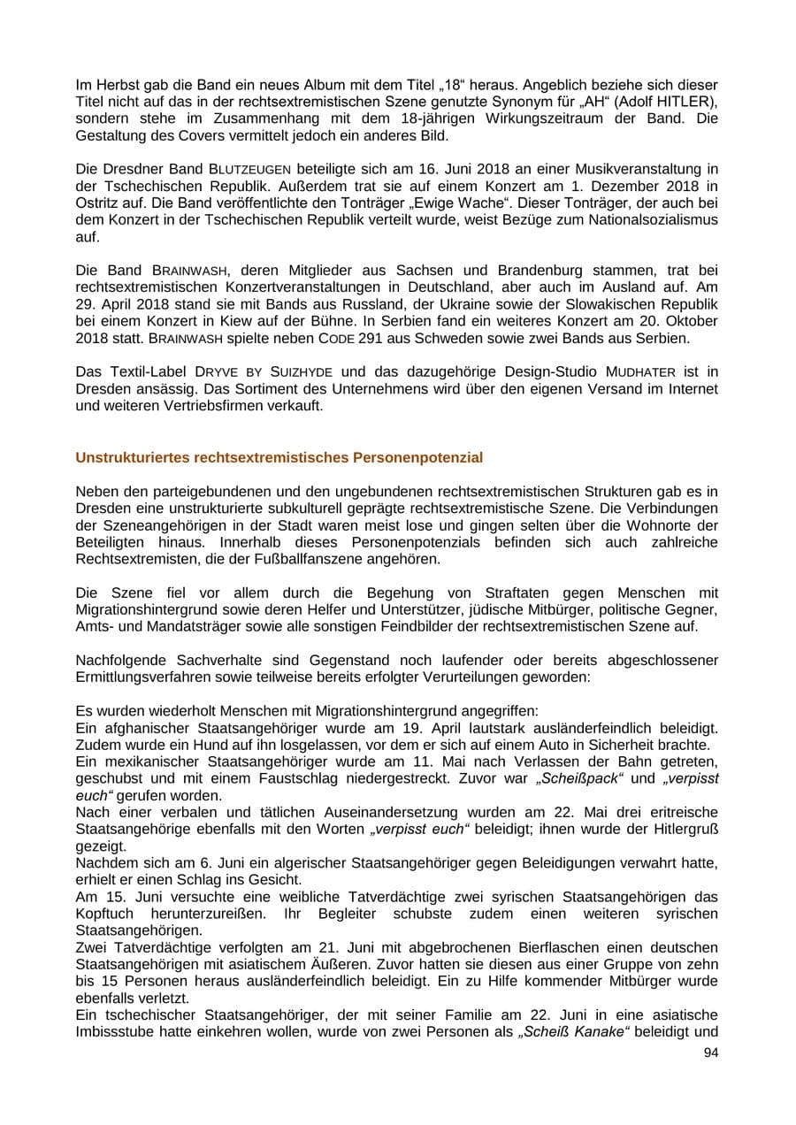 Seite 95 des Verfassungsschutzbericht 2018 Sachsen