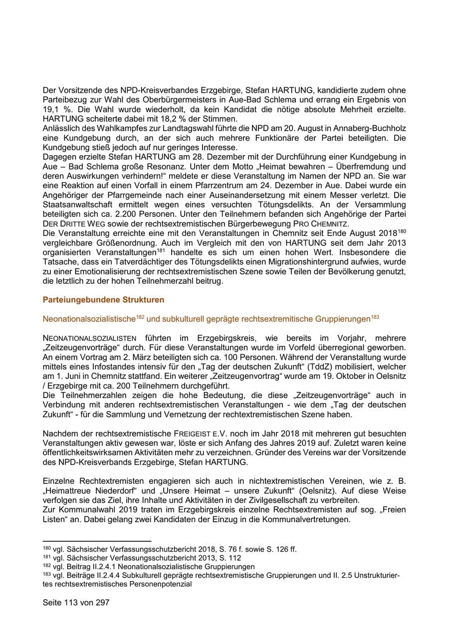 Seite 113 des Verfassungsschutzbericht 2019 Sachsen