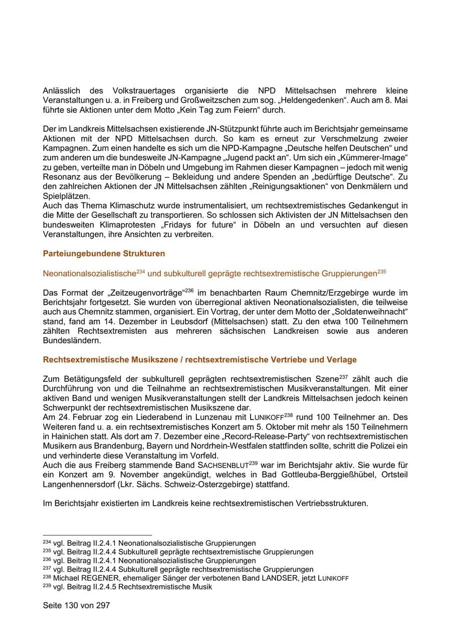 Seite 130 des Verfassungsschutzbericht 2019 Sachsen