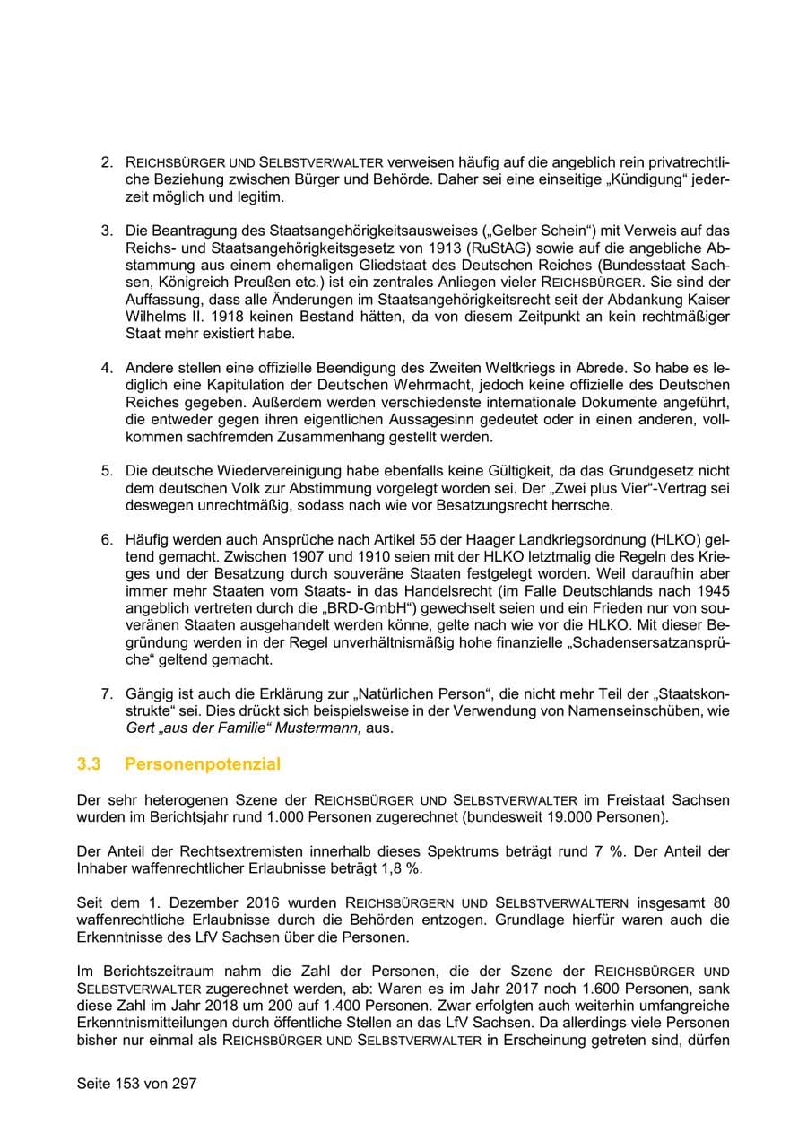Seite 153 des Verfassungsschutzbericht 2019 Sachsen