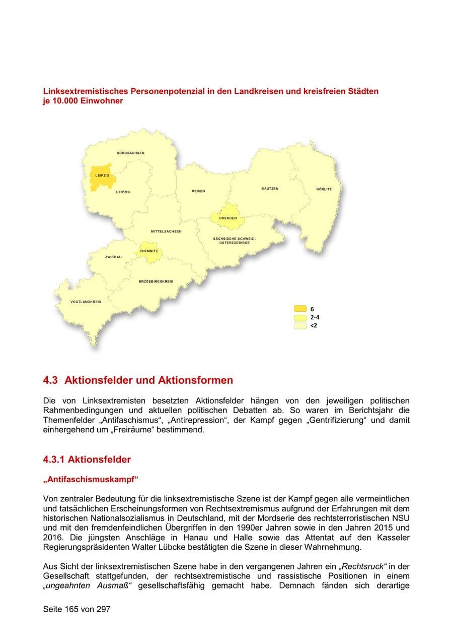 Seite 165 des Verfassungsschutzbericht 2019 Sachsen