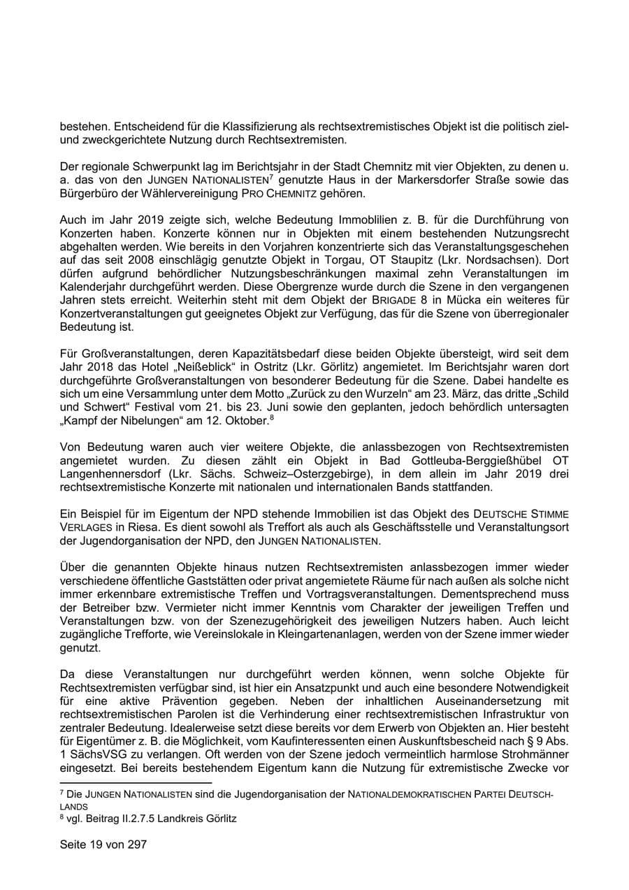 Seite 19 des Verfassungsschutzbericht 2019 Sachsen