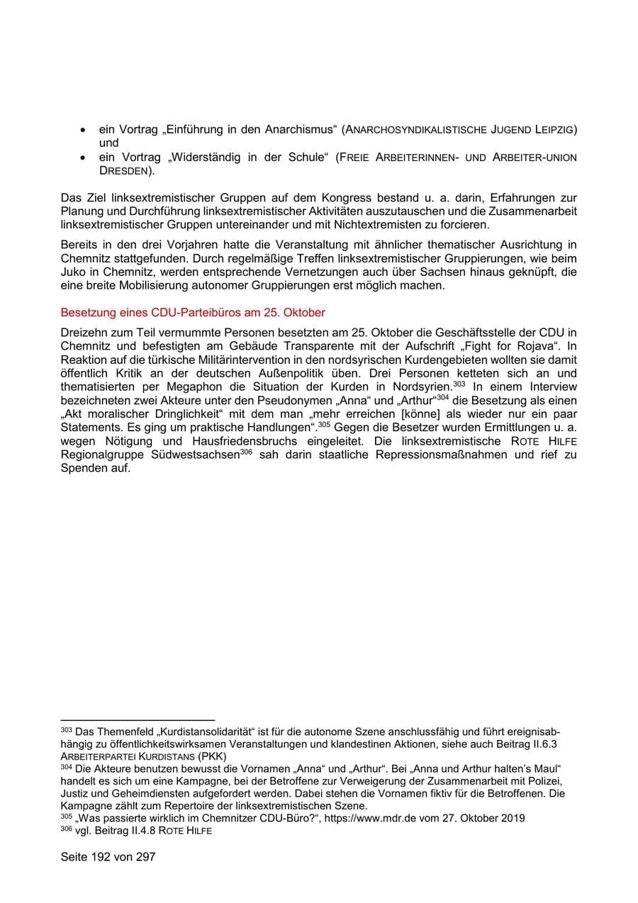 Seite 192 des Verfassungsschutzbericht 2019 Sachsen