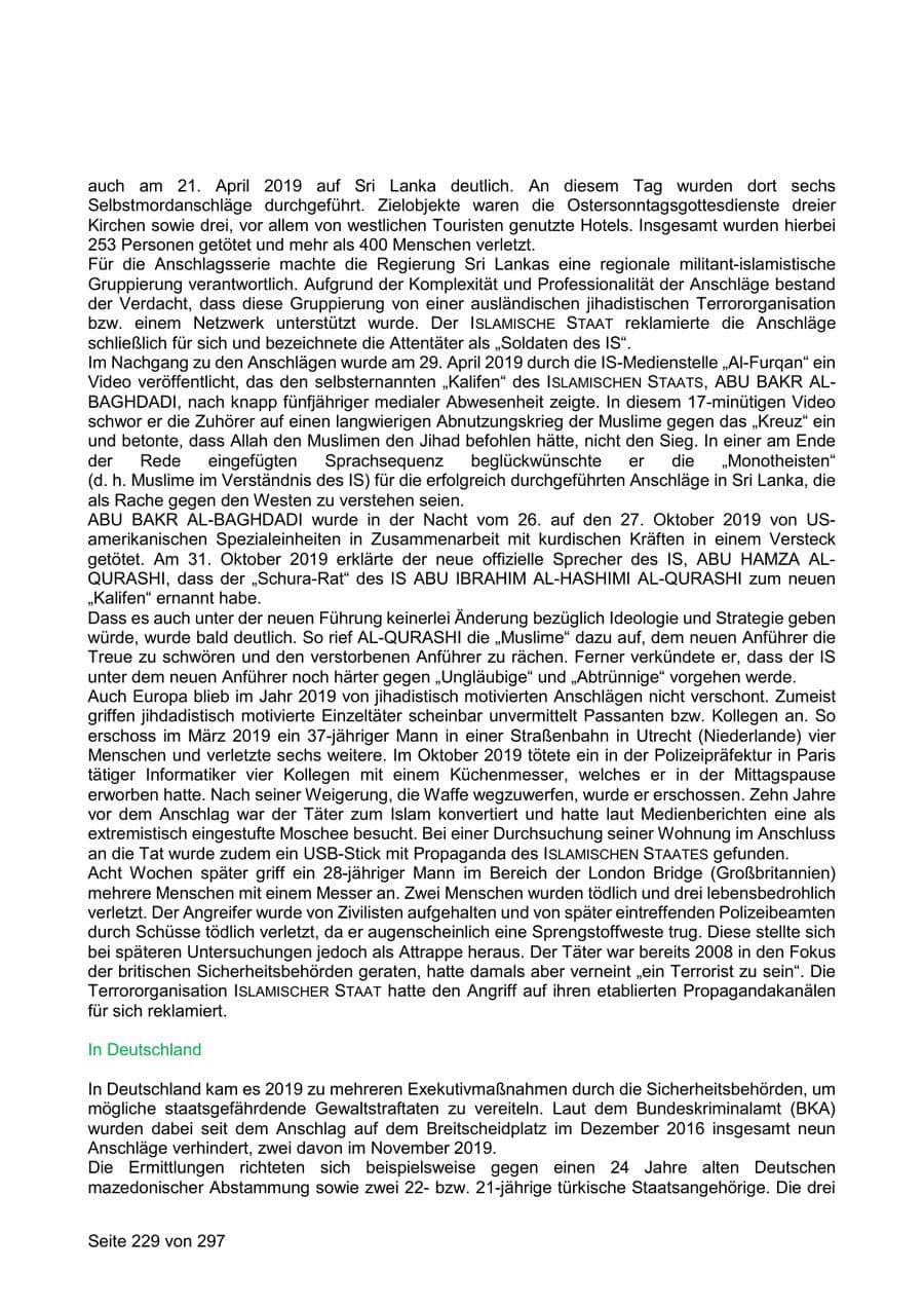 Seite 229 des Verfassungsschutzbericht 2019 Sachsen