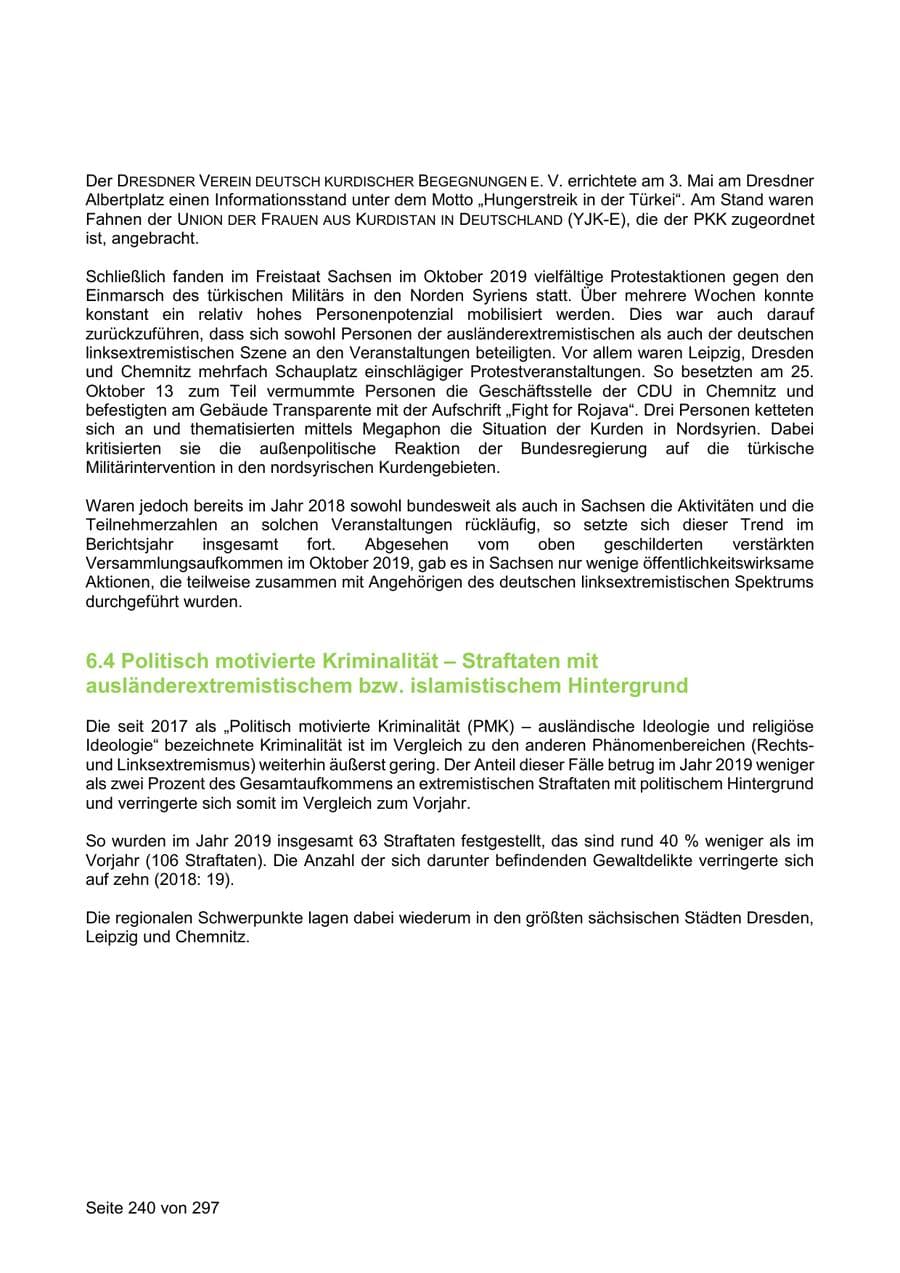 Seite 240 des Verfassungsschutzbericht 2019 Sachsen