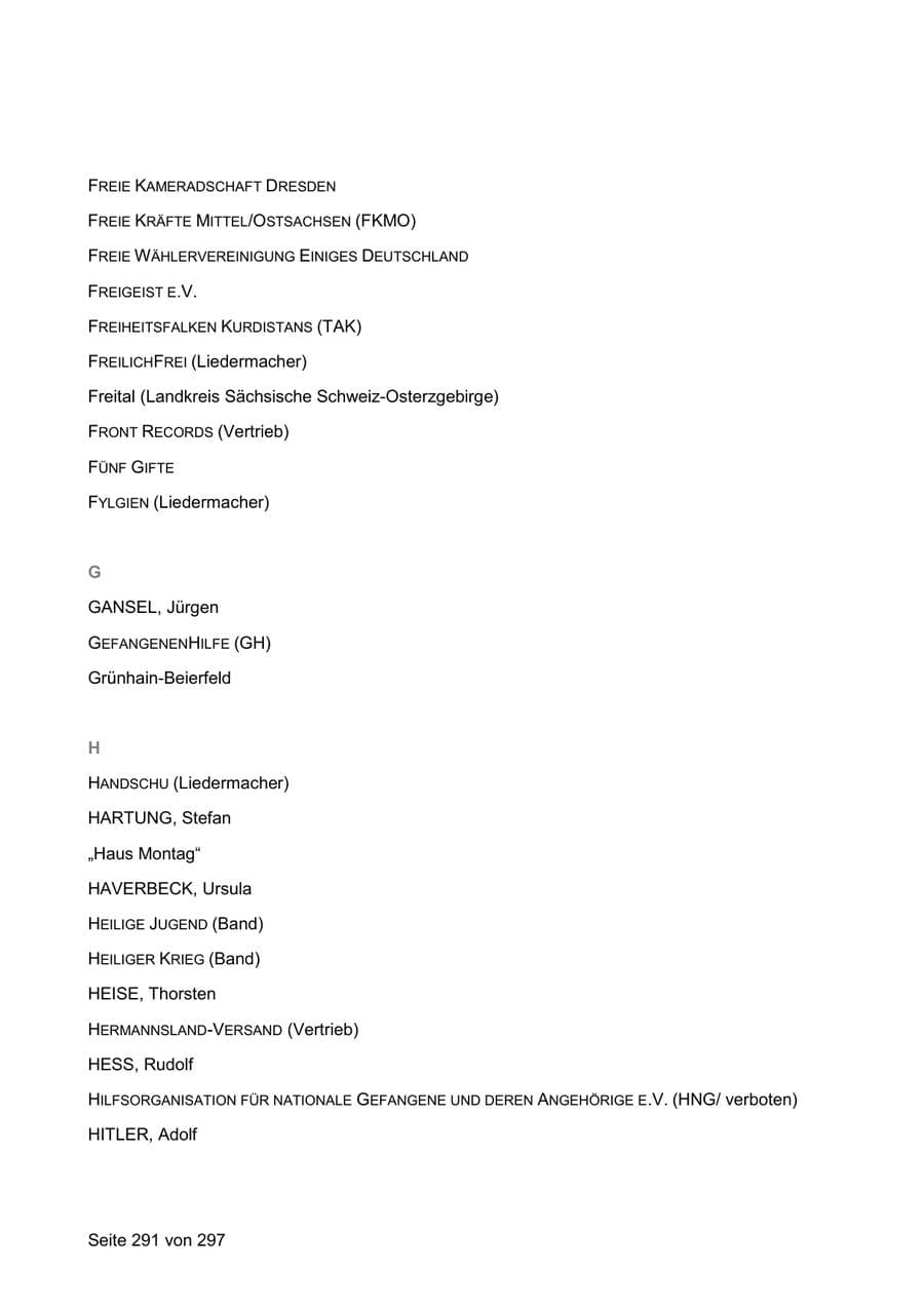 Seite 291 des Verfassungsschutzbericht 2019 Sachsen