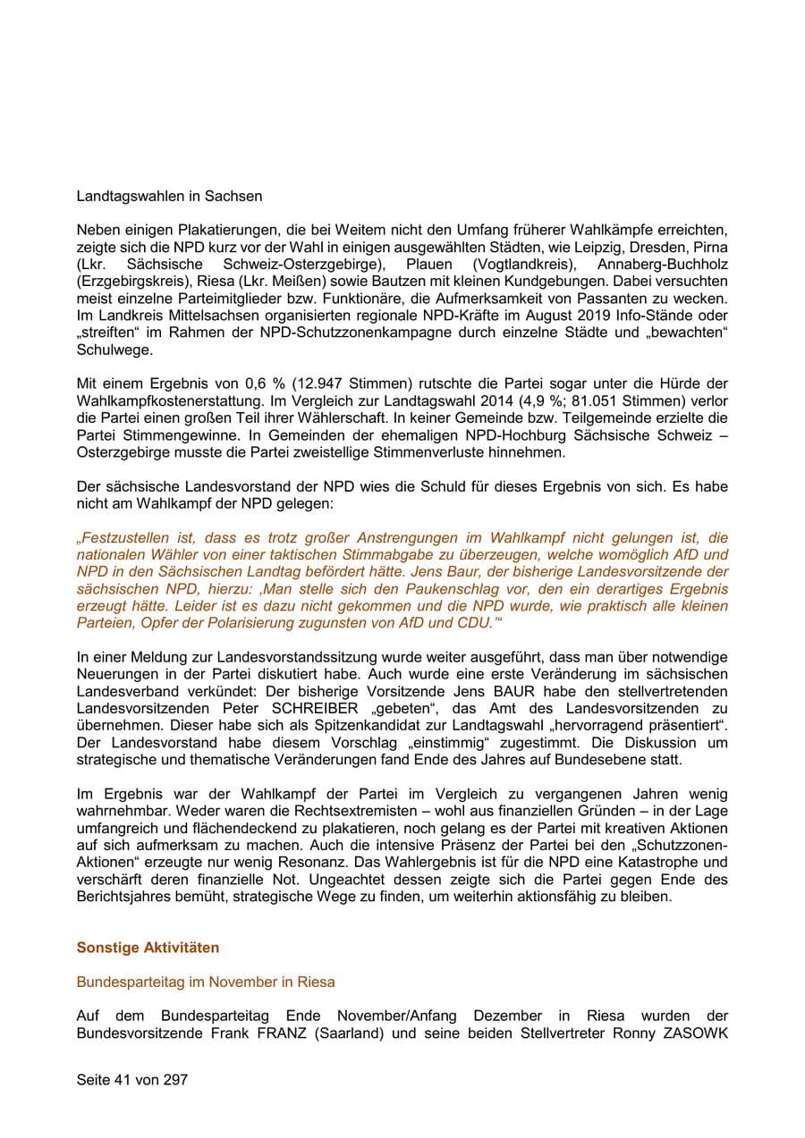 Seite 41 des Verfassungsschutzbericht 2019 Sachsen