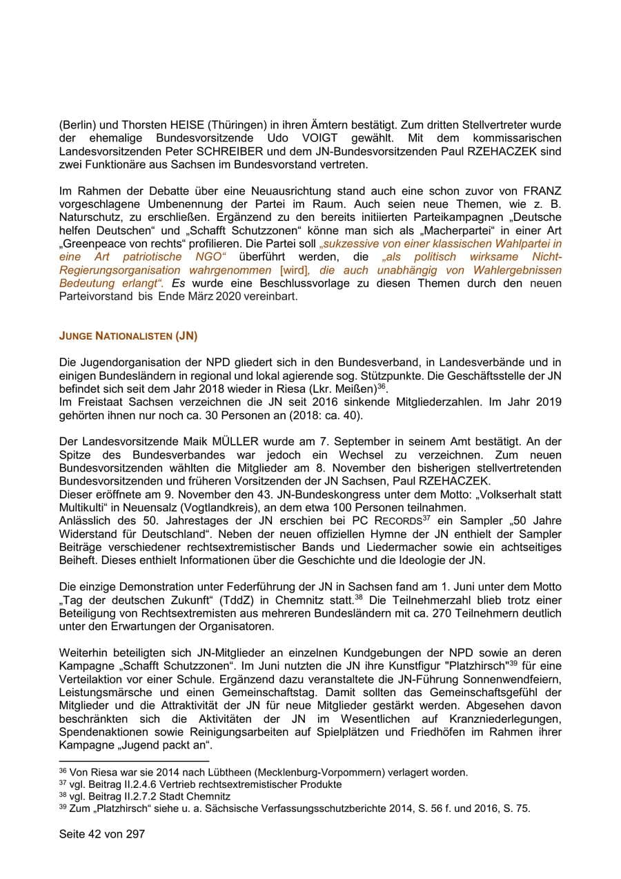 Seite 42 des Verfassungsschutzbericht 2019 Sachsen