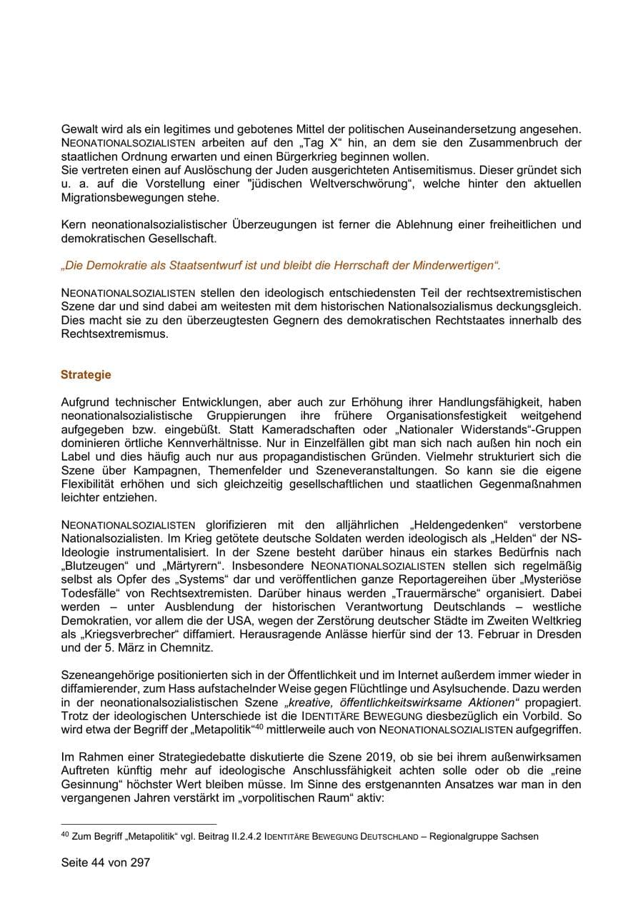 Seite 44 des Verfassungsschutzbericht 2019 Sachsen