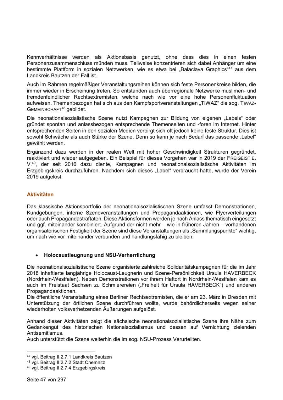 Seite 47 des Verfassungsschutzbericht 2019 Sachsen