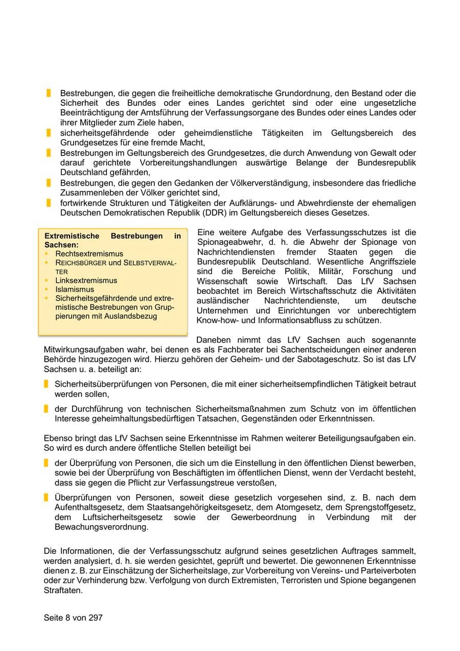 Seite 8 des Verfassungsschutzbericht 2019 Sachsen
