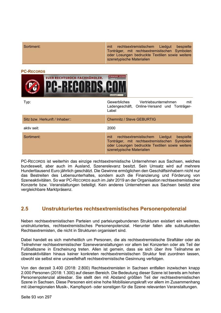 Seite 93 des Verfassungsschutzbericht 2019 Sachsen