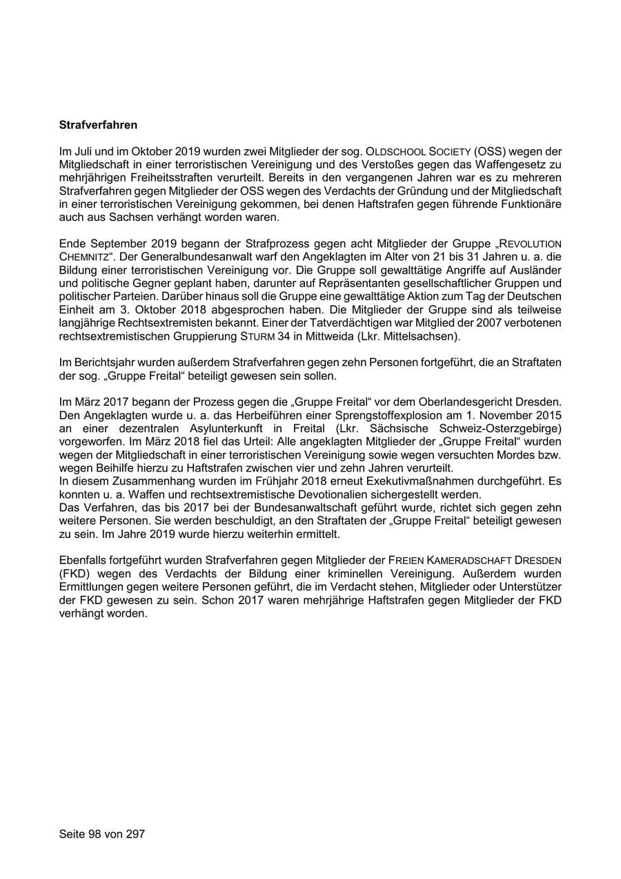 Seite 98 des Verfassungsschutzbericht 2019 Sachsen