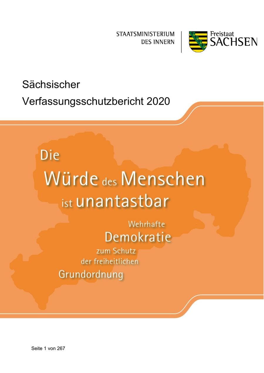 Seite 1 des Verfassungsschutzbericht 2020 Sachsen