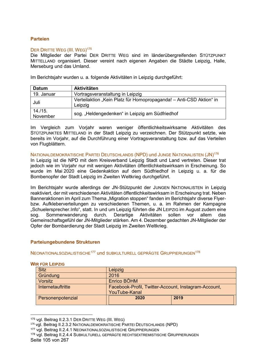Seite 105 des Verfassungsschutzbericht 2020 Sachsen