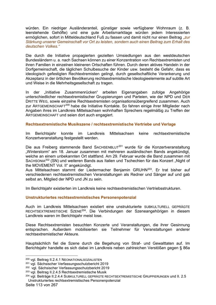 Seite 113 des Verfassungsschutzbericht 2020 Sachsen
