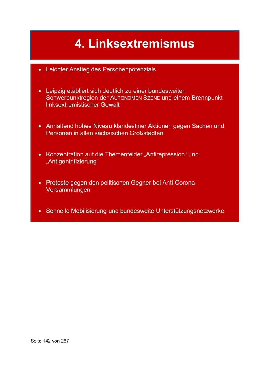 Seite 142 des Verfassungsschutzbericht 2020 Sachsen