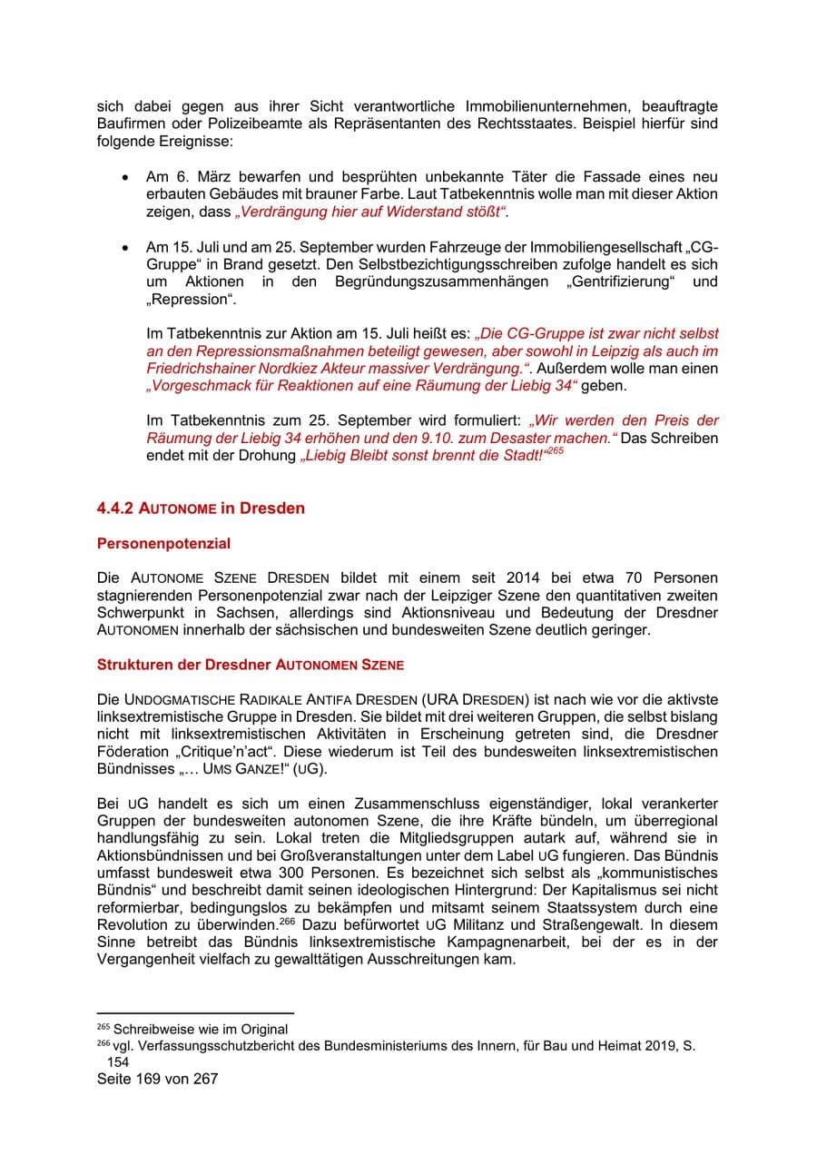 Seite 169 des Verfassungsschutzbericht 2020 Sachsen