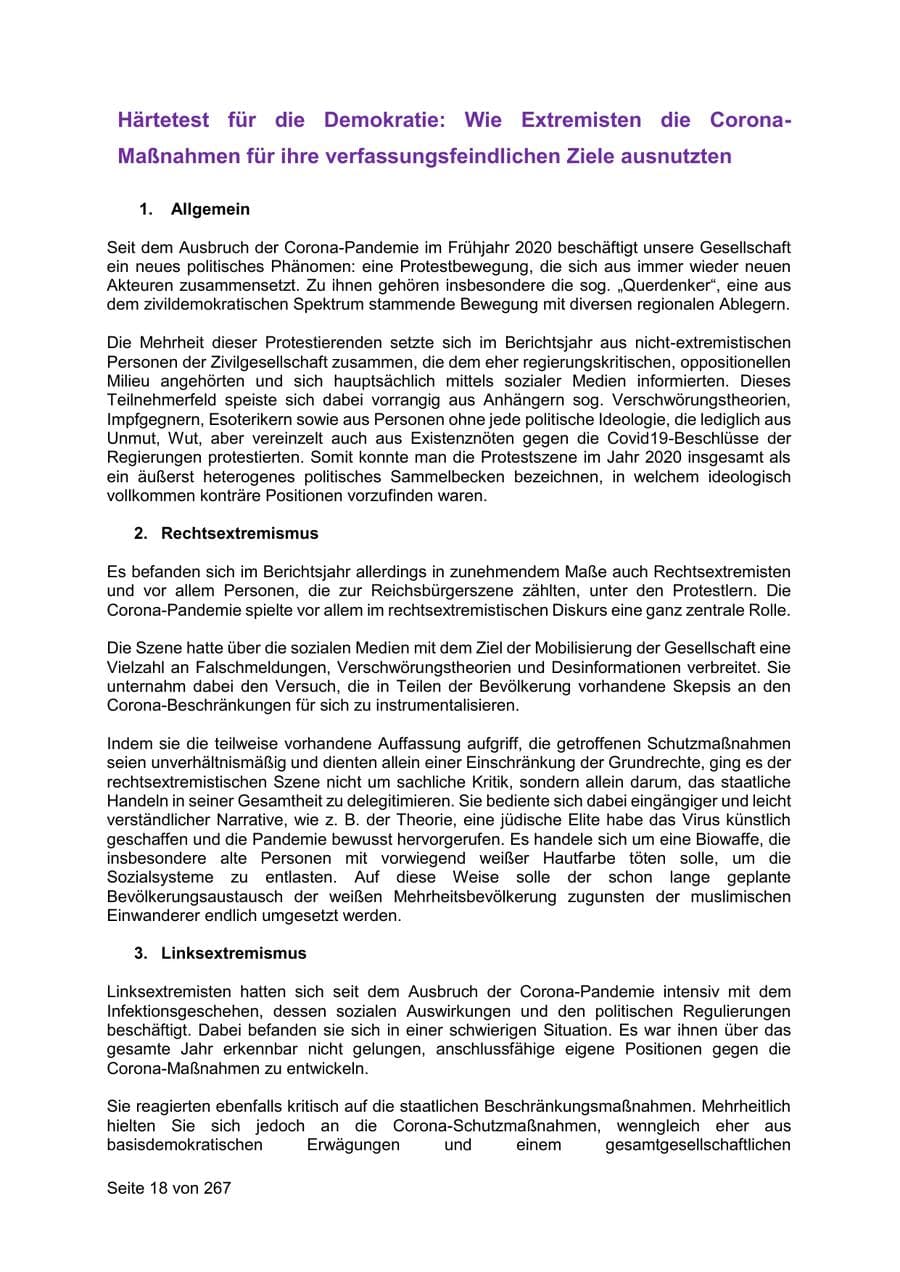 Seite 18 des Verfassungsschutzbericht 2020 Sachsen