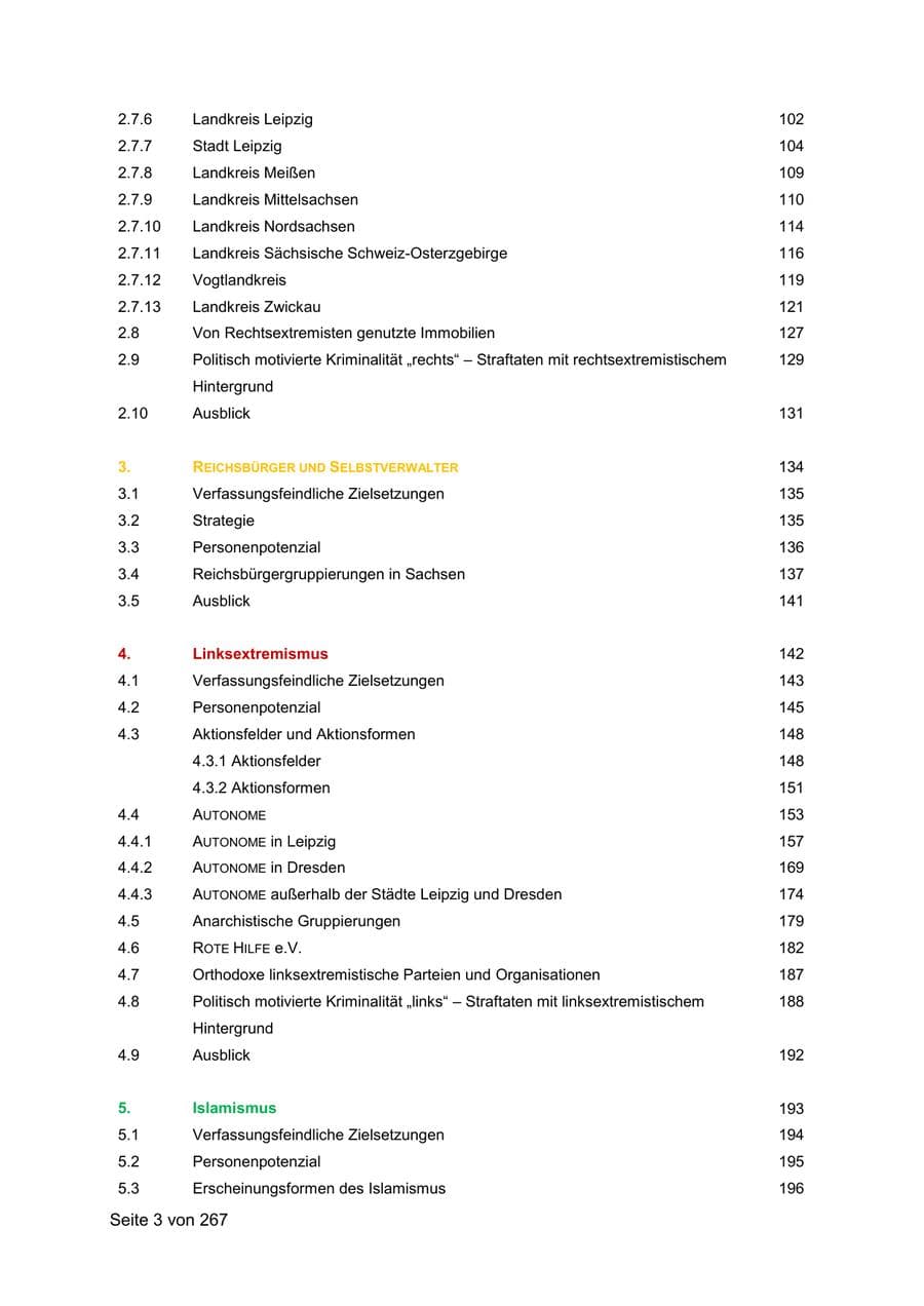 Seite 3 des Verfassungsschutzbericht 2020 Sachsen