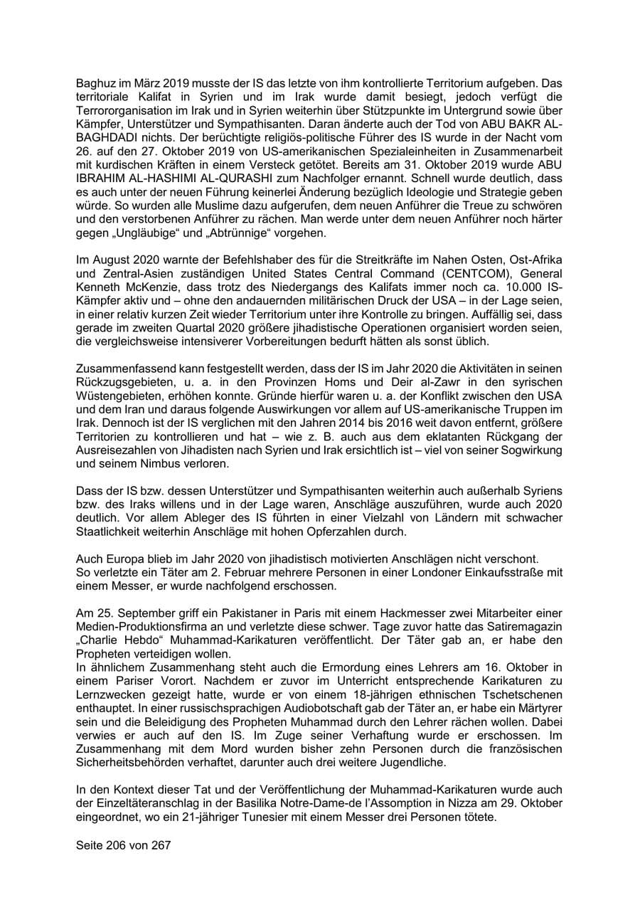 Seite 206 des Verfassungsschutzbericht 2020 Sachsen