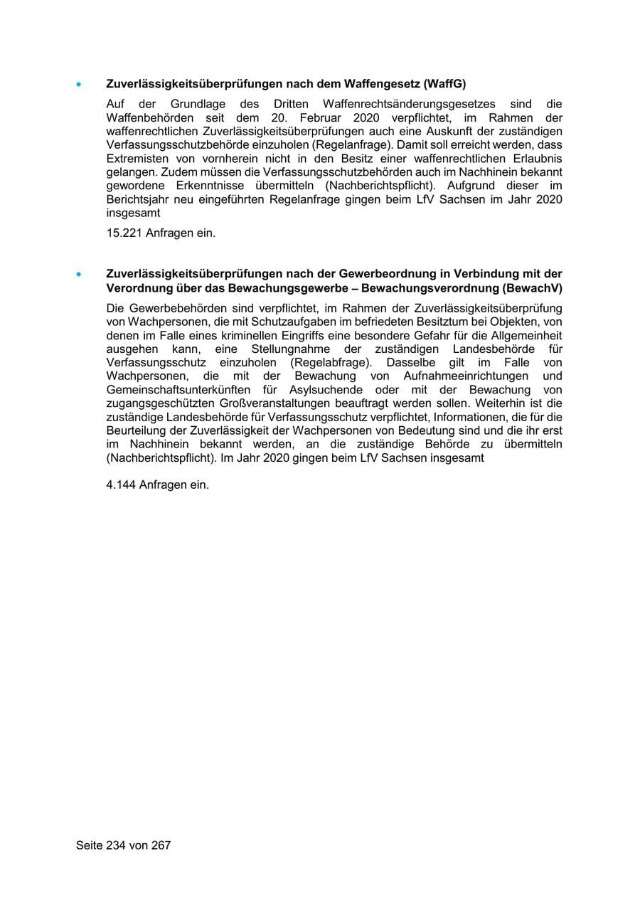 Seite 234 des Verfassungsschutzbericht 2020 Sachsen