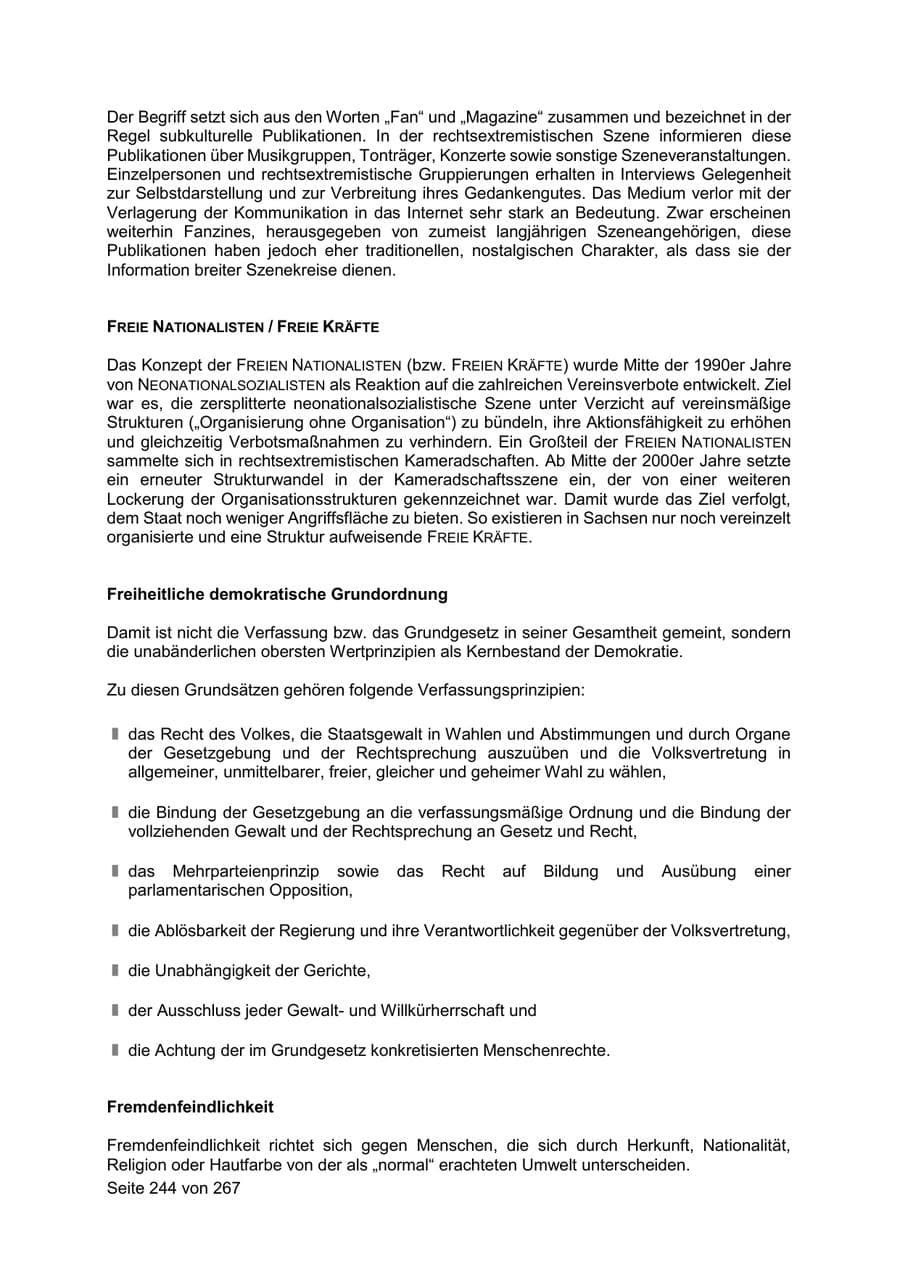 Seite 244 des Verfassungsschutzbericht 2020 Sachsen