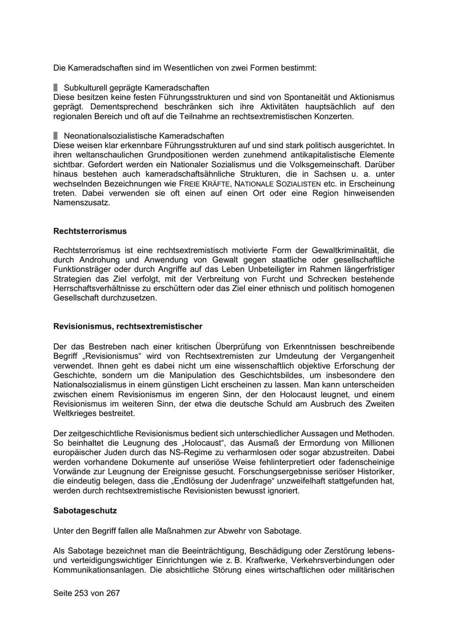 Seite 253 des Verfassungsschutzbericht 2020 Sachsen
