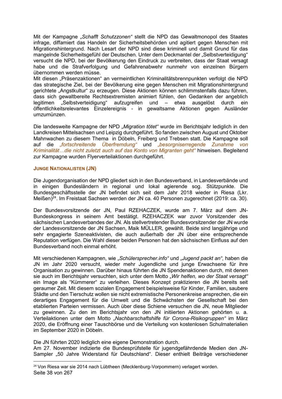 Seite 38 des Verfassungsschutzbericht 2020 Sachsen