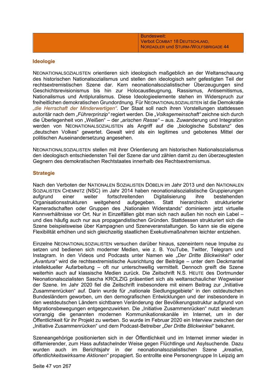 Seite 47 des Verfassungsschutzbericht 2020 Sachsen