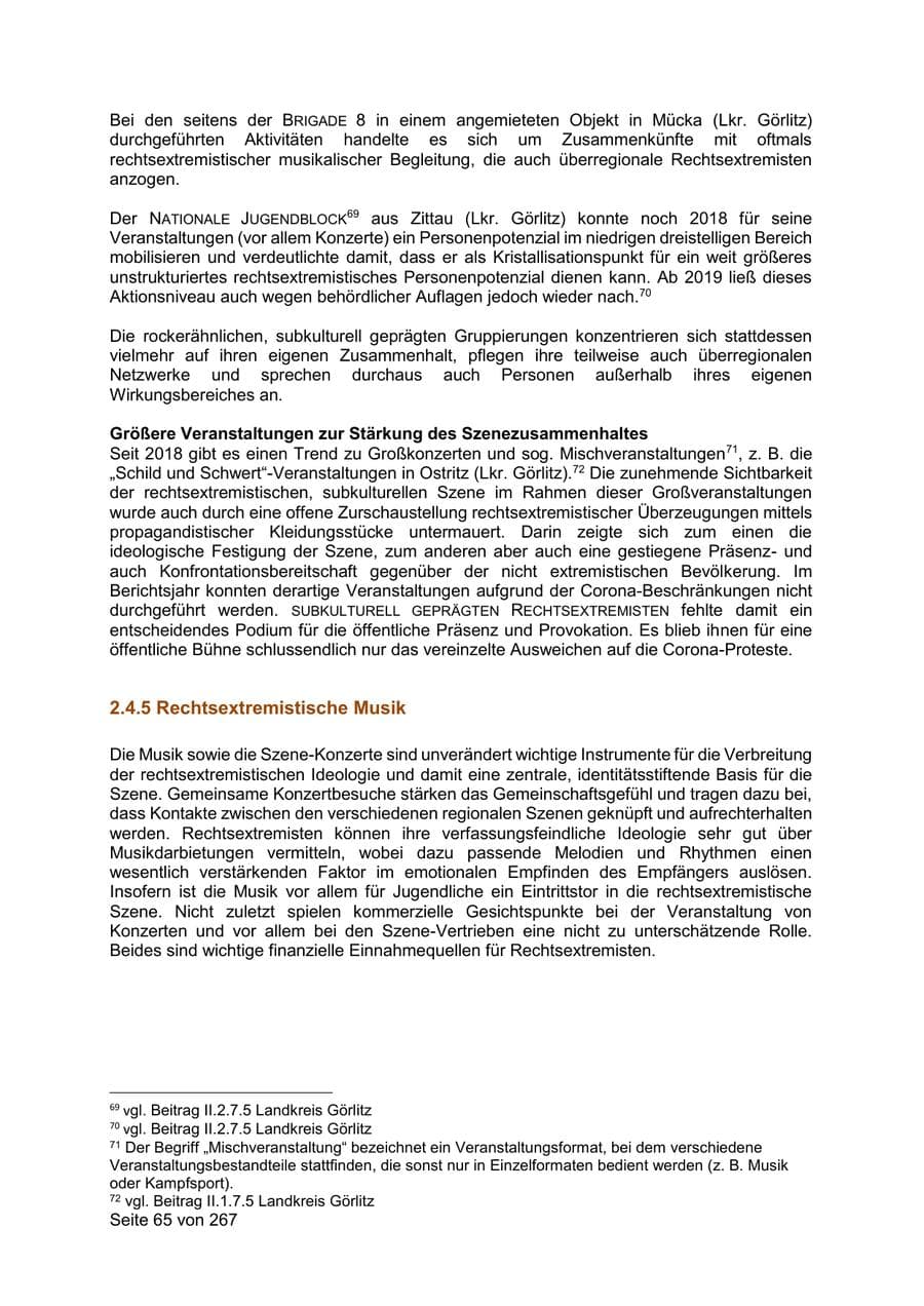 Seite 65 des Verfassungsschutzbericht 2020 Sachsen
