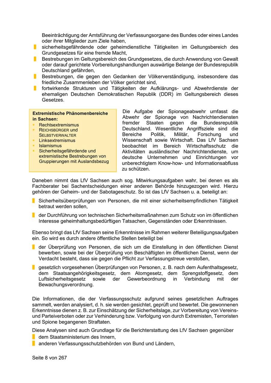 Seite 8 des Verfassungsschutzbericht 2020 Sachsen
