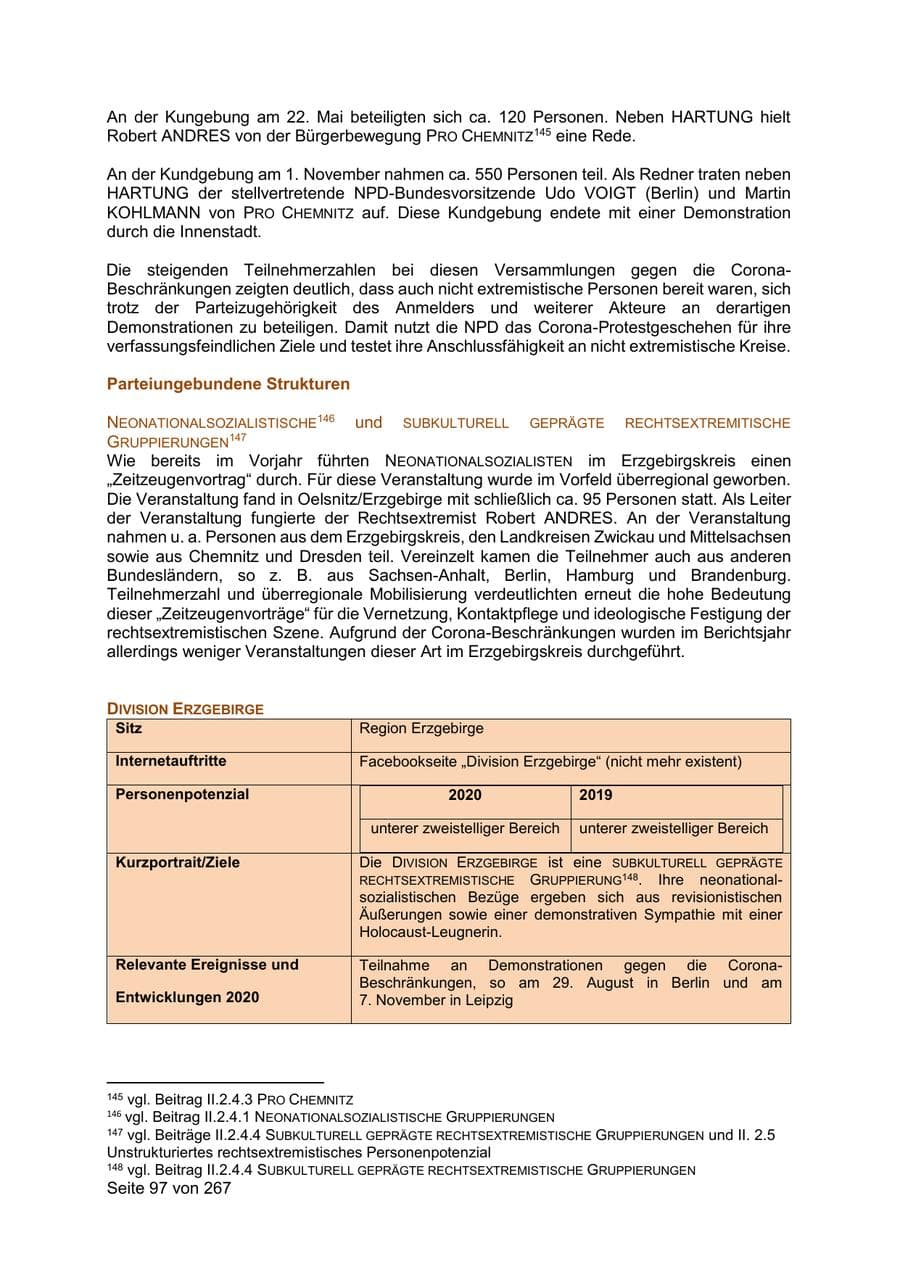 Seite 97 des Verfassungsschutzbericht 2020 Sachsen