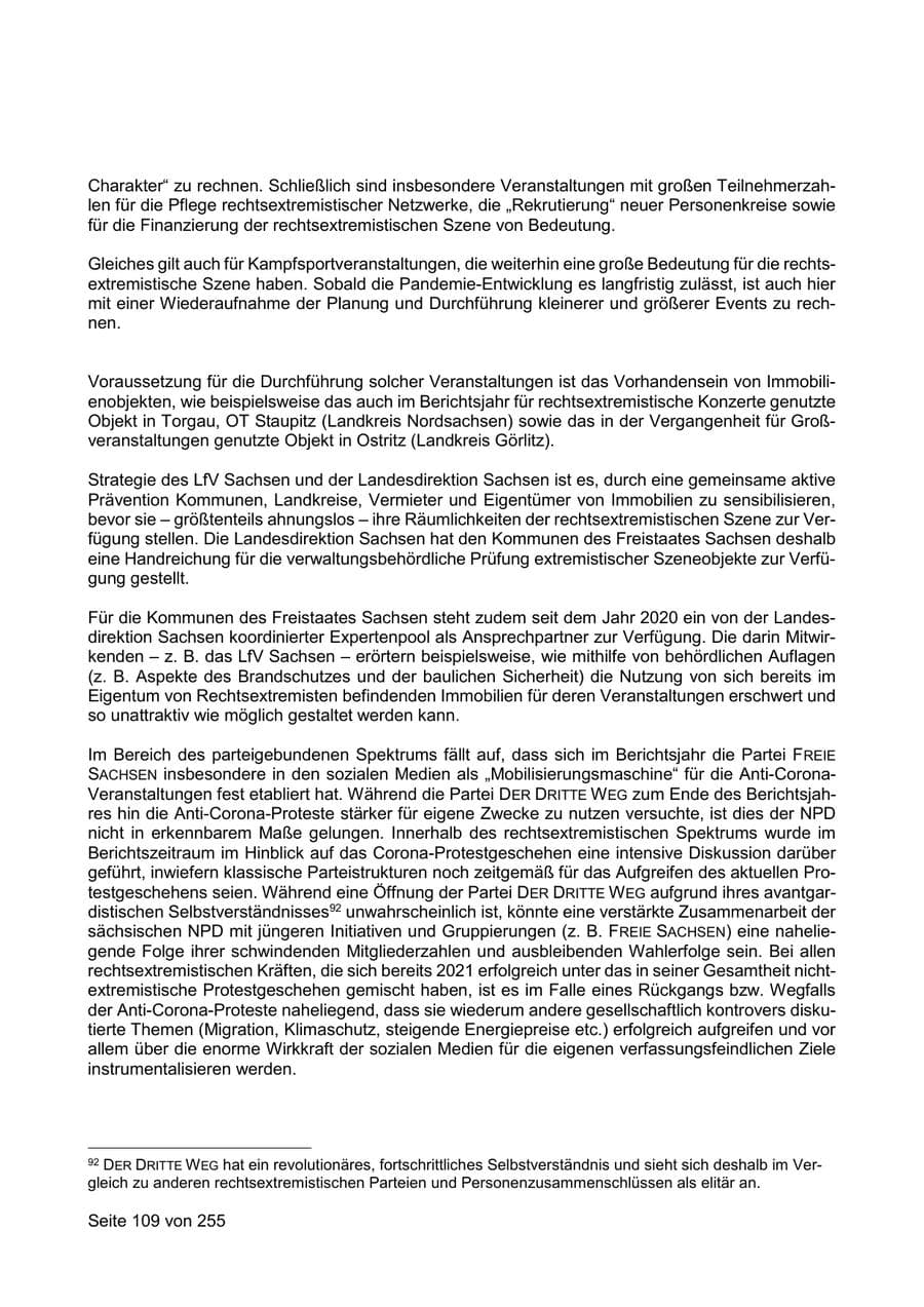 Seite 109 des Verfassungsschutzbericht 2021 Sachsen