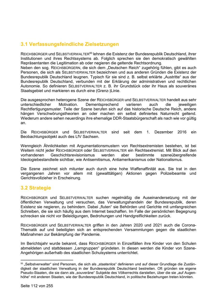 Seite 112 des Verfassungsschutzbericht 2021 Sachsen