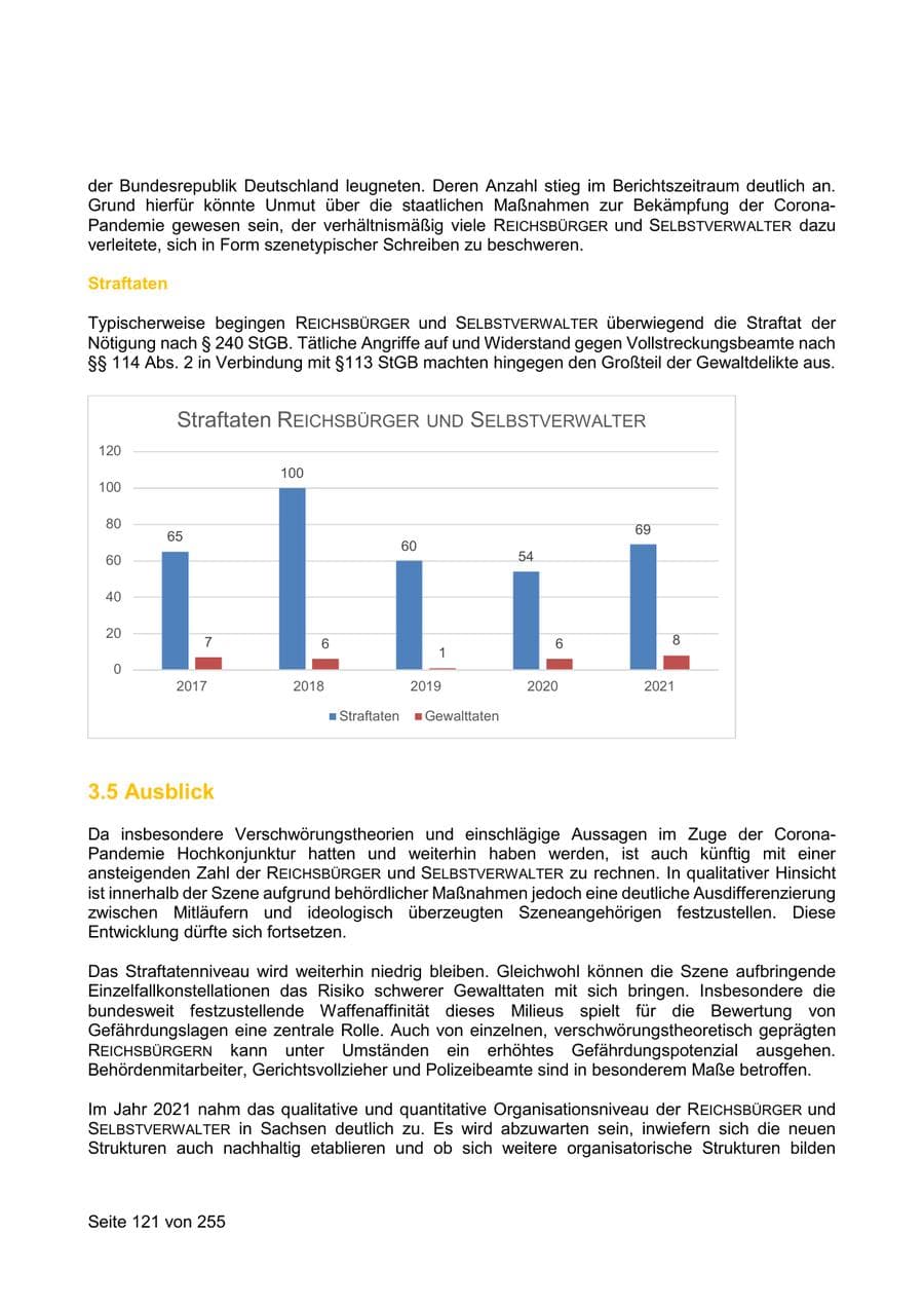 Seite 121 des Verfassungsschutzbericht 2021 Sachsen