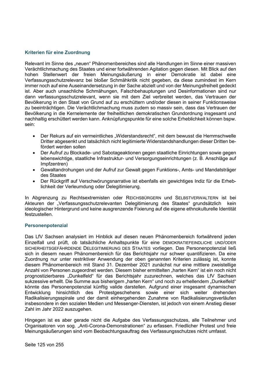 Seite 125 des Verfassungsschutzbericht 2021 Sachsen