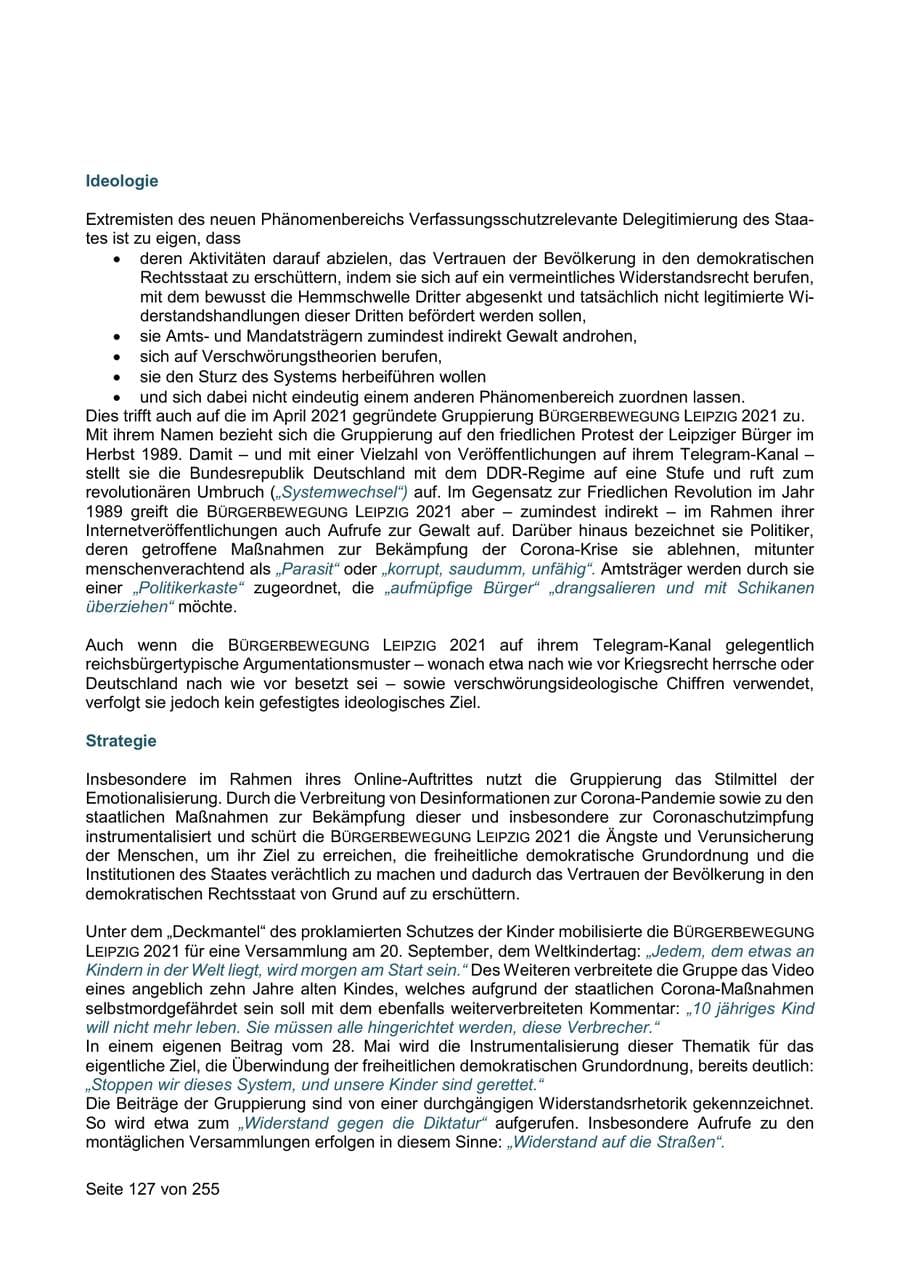 Seite 127 des Verfassungsschutzbericht 2021 Sachsen