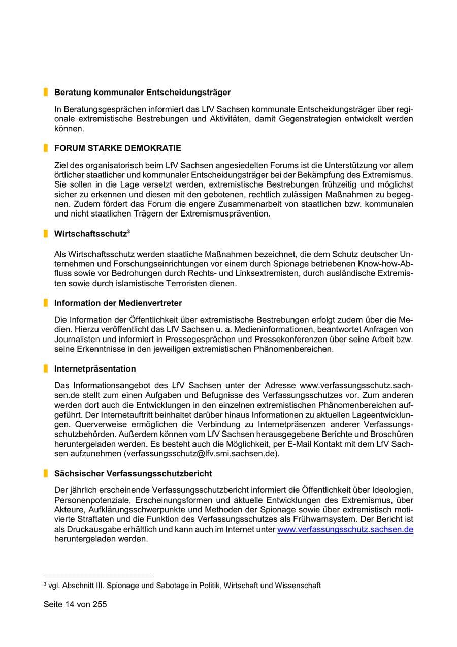 Seite 14 des Verfassungsschutzbericht 2021 Sachsen