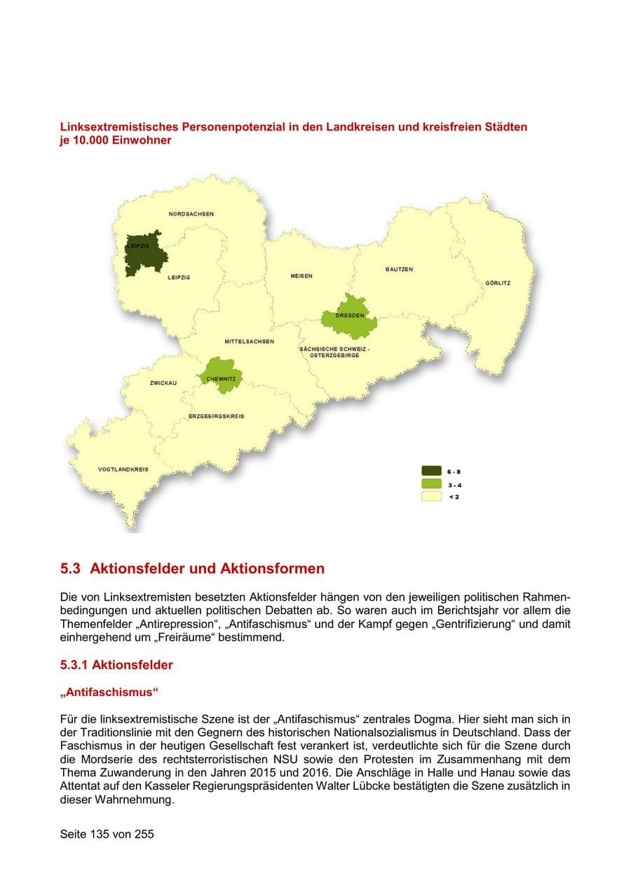 Seite 135 des Verfassungsschutzbericht 2021 Sachsen