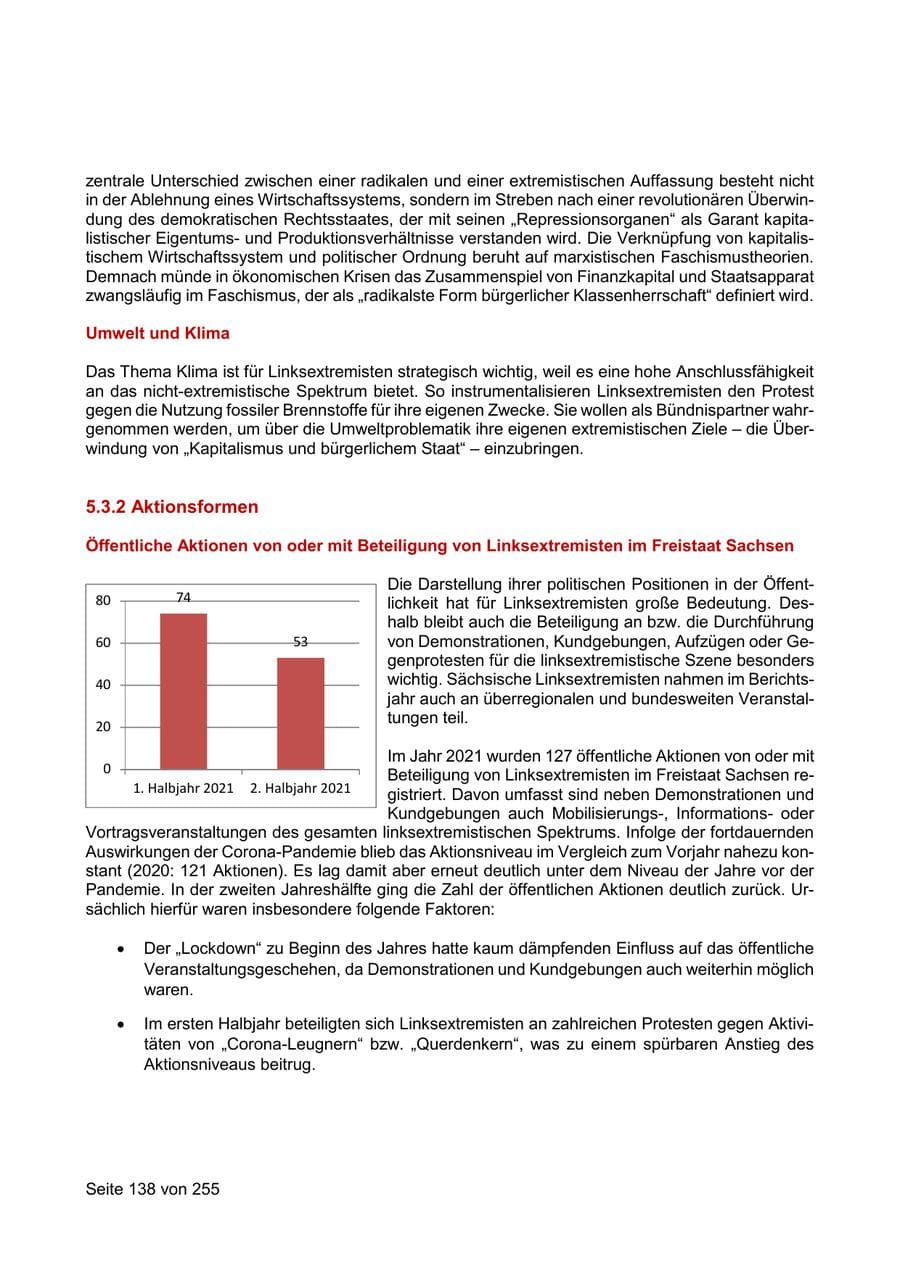 Seite 138 des Verfassungsschutzbericht 2021 Sachsen