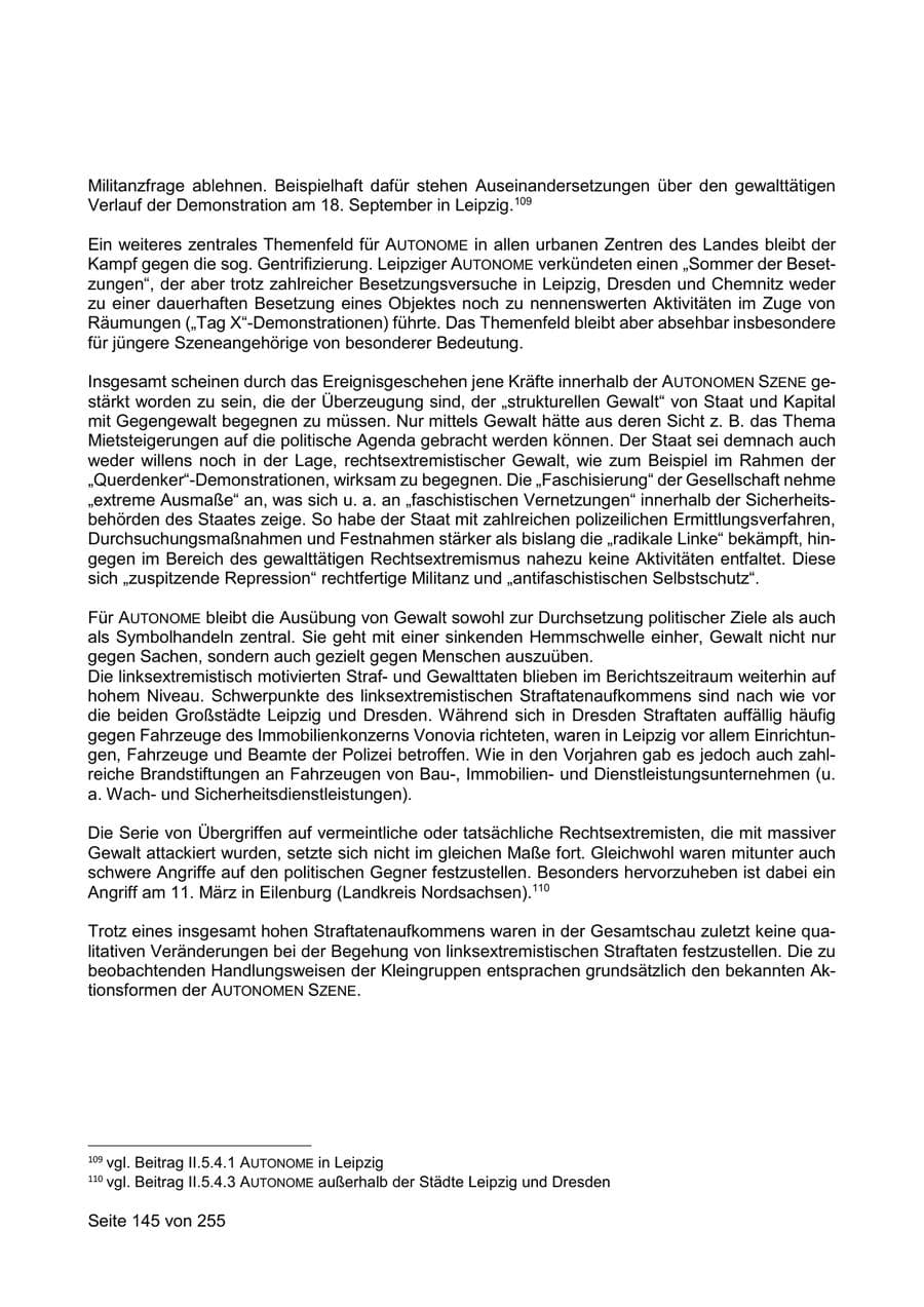Seite 145 des Verfassungsschutzbericht 2021 Sachsen
