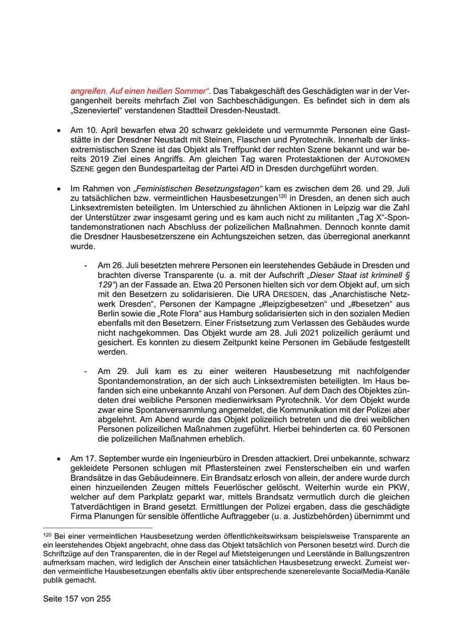 Seite 157 des Verfassungsschutzbericht 2021 Sachsen