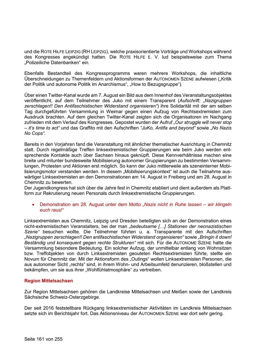 Seite 161 des Verfassungsschutzbericht 2021 Sachsen