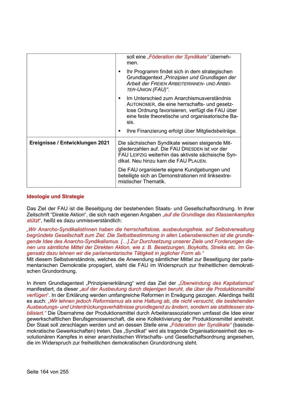 Seite 164 des Verfassungsschutzbericht 2021 Sachsen